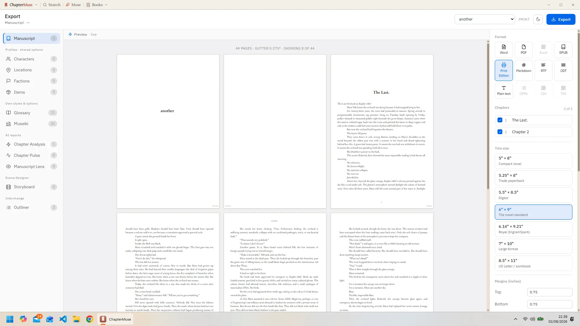 The export view