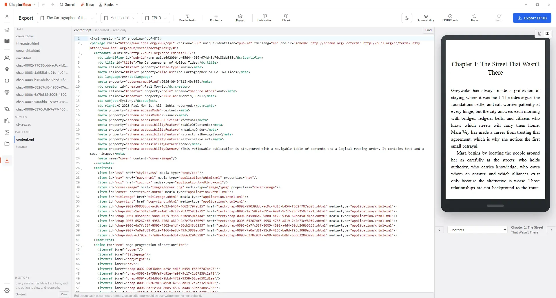 And the EPUB itself, file by file