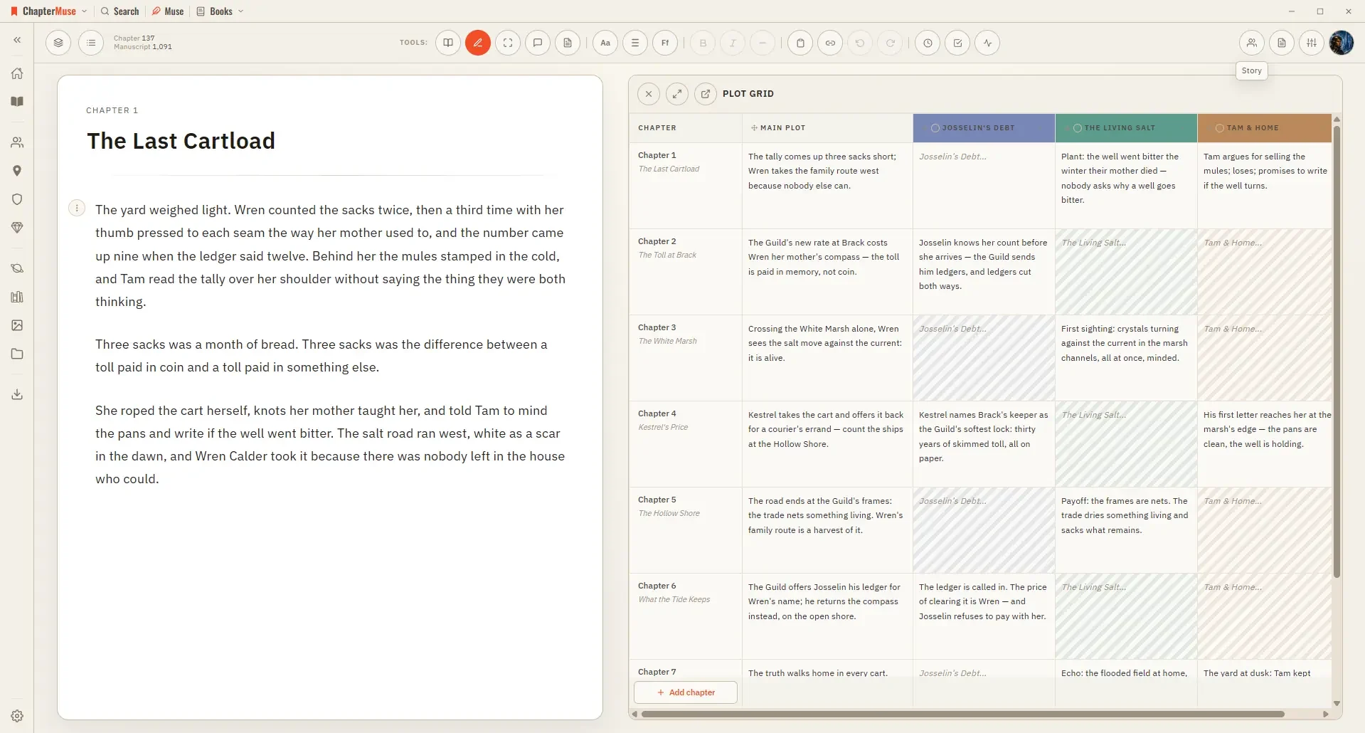 The plot grid, open beside the page